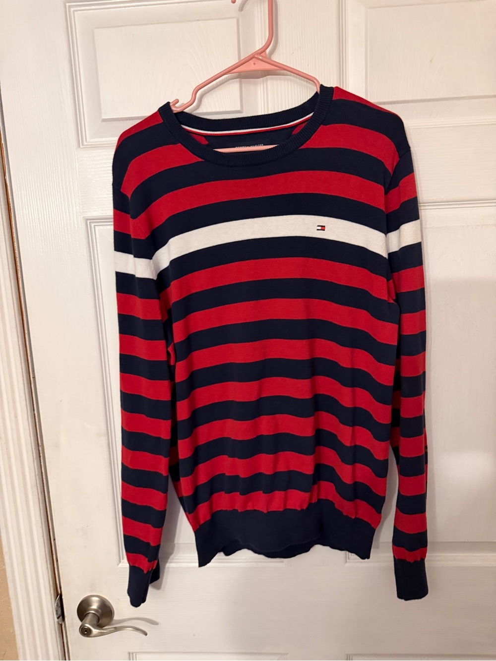 Tommy Hilfiger Red, Navy & White Striped Crewneck Sweater